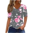 thumbnail image 2 of HOMBOM Summer Shirts for Women V Neck Gray Graphic Tee Floral Short Sleeve Shirts S, 2 of 7