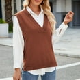 thumbnail image 6 of TFEOQRY Women's V-Neck Sweater Vest Fashion Casual New Style Slim Sleeveless Waistcoat Knit Sweater Top Coffee, 6 of 6
