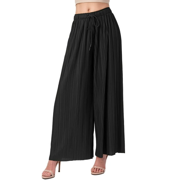 URBAN DAIZY Women's Wide Leg Pants Woven Pleated with Lining Palazzo High Waisted Elastic Waist Casual Lounge Trousers A64_1028 Black 1XL