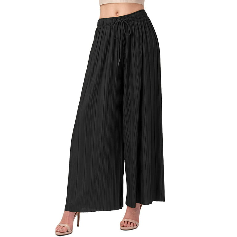 URBAN DAIZY Women's Wide Leg Pants Woven Pleated with Lining Palazzo High  Waisted Elastic Waist Casual Lounge Trousers A64_1028 Ash Mocha 2XL 