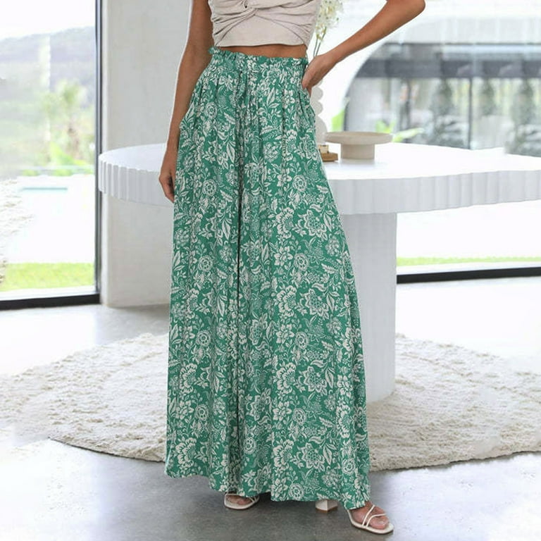 Deals Women High Waist Drawstring Pants Vintage Floral Print