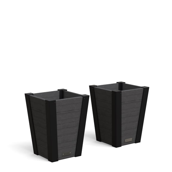 Mayne Horizon 14" x 14" x 18" Square Charcoal Plastic Planter, 2-Pack