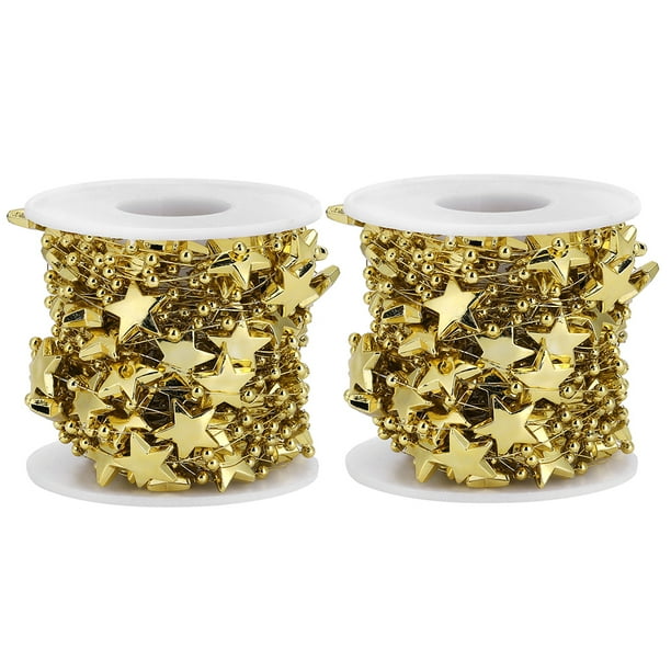 Cadena de perlas doradas con forma de estrella de cinco puntas, 2 unidades, rollo de 10 m (boda, ramo de novia, decoración navideña)