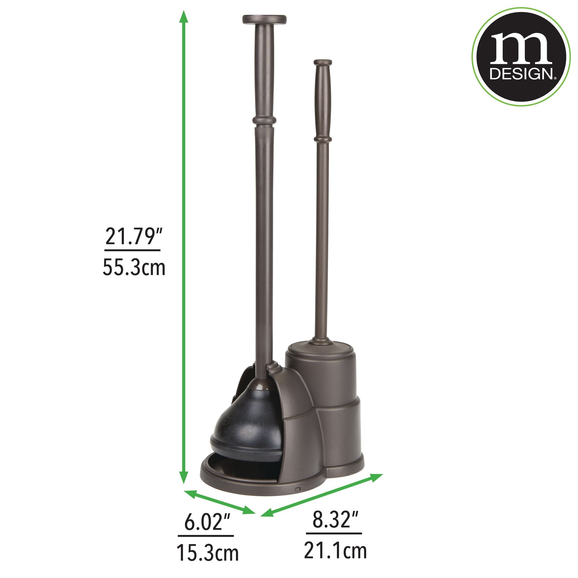 mDesign Hidden Plunger and Brush Set for Bathroom Toilet - Bronze