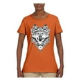 thumbnail image 2 of Drawn Tribal Wolf Animal Lover Womens Graphic T-Shirt, Orange, Small, 2 of 3