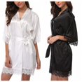 thumbnail image 7 of Women´s Silk Satin Robe Bride Bridesmaid Dress Wedding Kimono Bathrobe Sleepwear Silk Dress Pajamas Lace Stitching Sexy Half Sleeve Pajamas Nightdress Lingerie,Black,L, 7 of 7