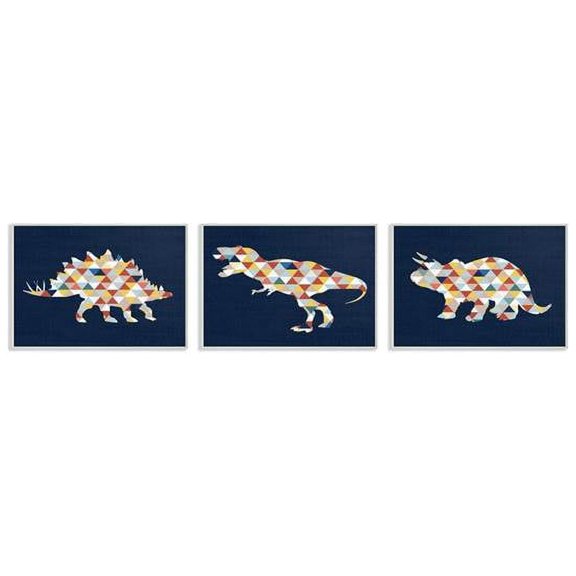 The Kids Room by Stupell Geometric Dinosaurs Blue Red Yellow Kids Design Wall Plaque by Daphne Polselli