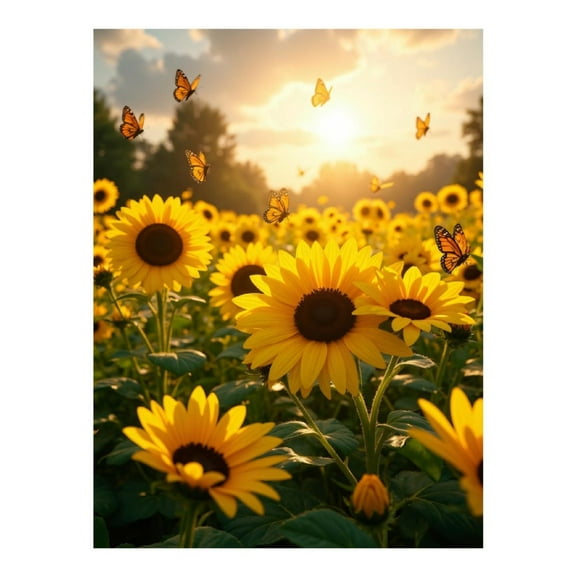 Diamond Art Kits for Adults, Sunflower Field Butterflies Sunset 5D Diamond Painting Kits for Adults Beginners, DIY Full Drill Diamond Painting, Gem Art and Crafts 12x16
