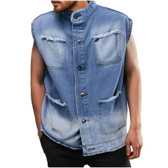 Men's Denim Vest Jacket Fashion Denim Gilet Casual Jeans Vest Ripped Cowboy Waistcoat Metal Buttons Sleeveless Vest Jacket Vintage Biker Jacket Cowboy Jean Waistcoat Pocket Outwear XXXXL, Black, M