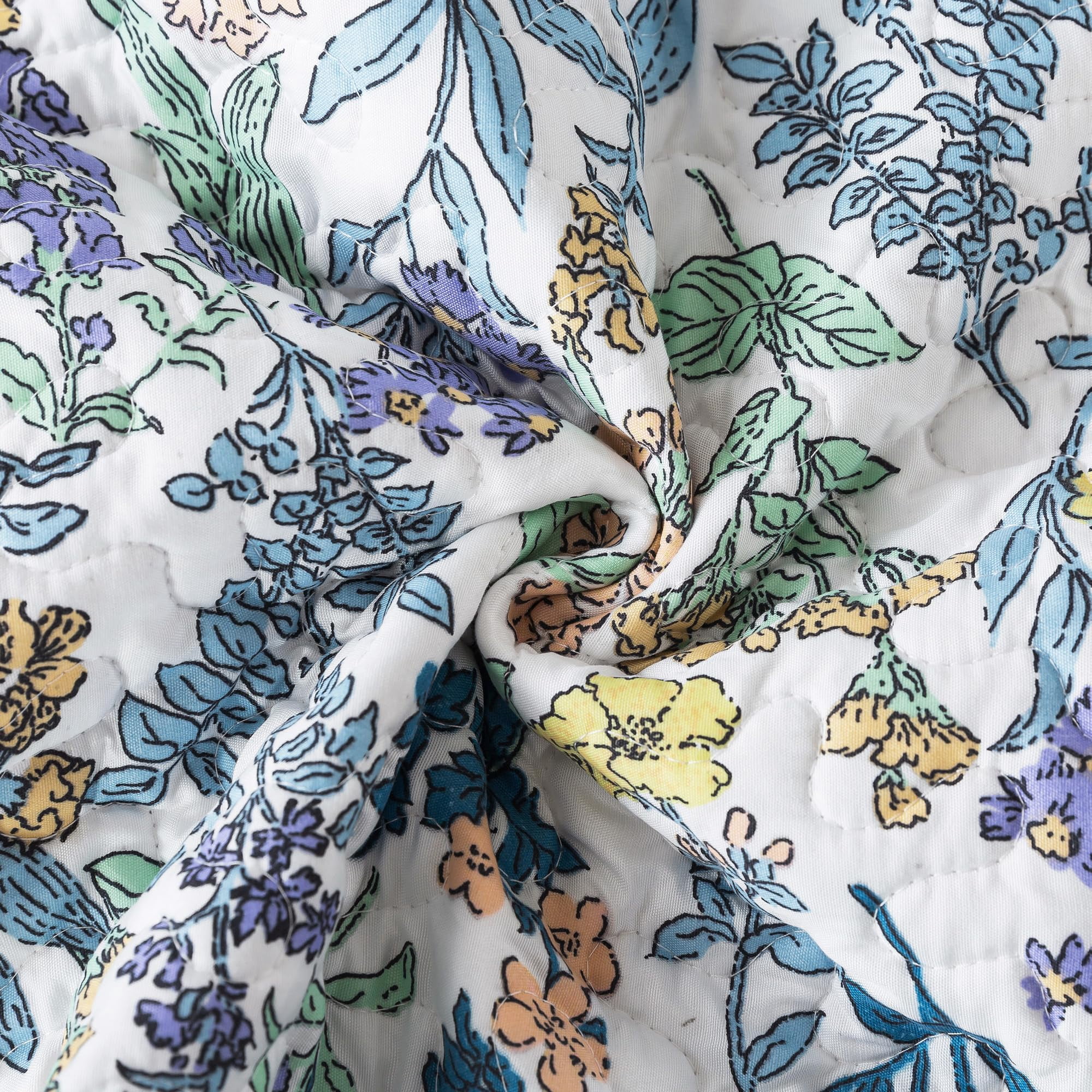NEWLAKE 3-Piece Quilt Set Quilted Bedspread Lightweight Coverlet Set Garden Style Floral Bedding Set for All Season, Bule Quilt, Queen Size