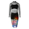 thumbnail image 4 of BJUTIR Dresses For Women 3Pcs Crop Top Short Skirt Set With Tropical Print Sheer Mesh Bodycon Long Dress, 4 of 6