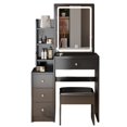 thumbnail image 2 of Yesfashion Small Makeup Vanity Desk With Sliding LED Mirror And Cushioned Stool, 3 Colors Brightness Adjustable Touch Control Design, Dressing Table With Drawers & Muti-tier Shelves, 2 of 9