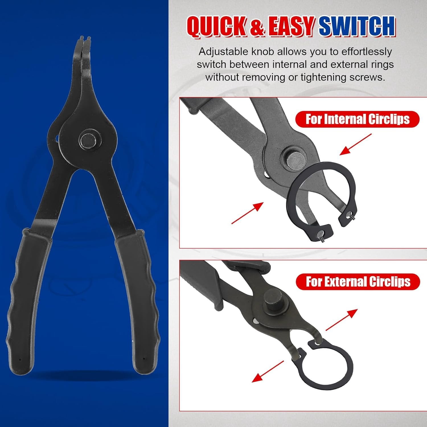 14 count Snap Ring Plier Set, Straight & Bent Retaining Ring Pliers, Long Reach Snap Ring Plier with Hook & Pick, Retaining Clip and Circlip  for 0.038in 0.047in 0.070in 0.090in