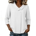 thumbnail image 5 of Women's 100% Cotton V Collar 3/4 Sleeve Blouse, Casual Loose Button Down Work Office Shirt, Breathable Summer Daily Tunic Top for Women S-3XL, 5 of 5