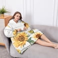 thumbnail image 5 of Oversized Wearable Blanket Hoodie,White Sunflower Bee Butterfly Pattern Sherpa Blanket Hoodie with Super Pockets,Super Warm Fuzzy Pullover for Women & Men, 5 of 6
