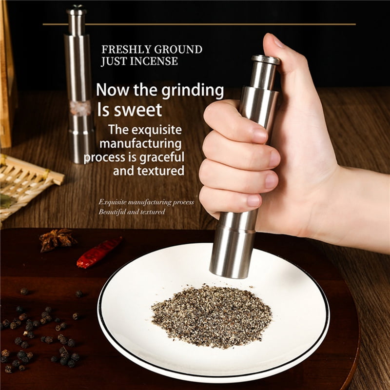 Manual Salt and Pepper Grinder Set Thumb Push Pepper Mill Stainless Steel Spice Sauce Grinders with Metal Holder