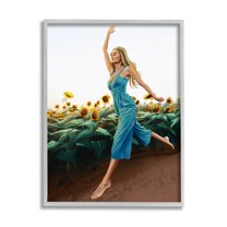 Stupell Industries Woman Running Through Rural Sunflower Meadow Field Painting Gray Framed Art Print Wall Art, Design by Ziwei Li