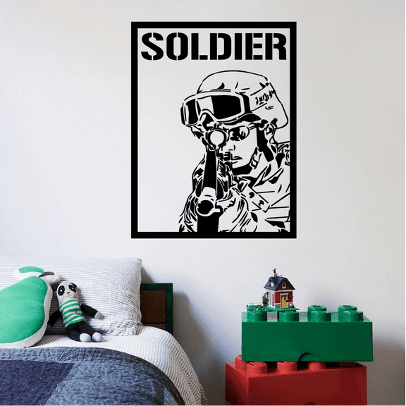 Soldier - Sniper American Soldier Soldiers Troops Heroes U.S. Soldier Silhouette Vinyl Wall Art Sticker Wall Decal for Home House Room Bedroom Kids Room Play Area Wall Design Décor Size (30x22 inch)