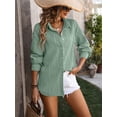thumbnail image 4 of Anbech Wavy Texture Women Long Sleeve Shirt Lapel V Neck Dressy Button Down Work Top, 4 of 7