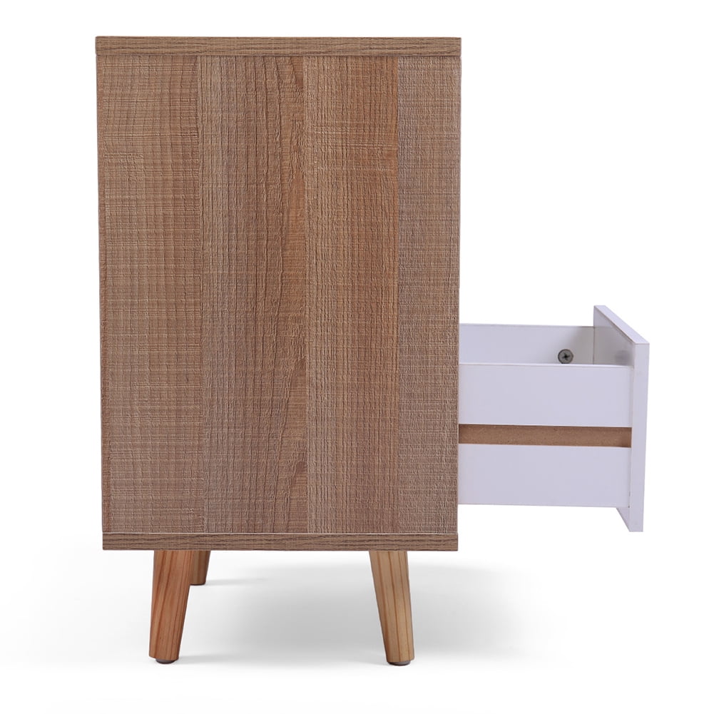 Kepooman 1 Drawer End Table for Bedroom, Wooden Nightstand for Living Room, Wood Color Bedside Table for Home Office, Set of 2