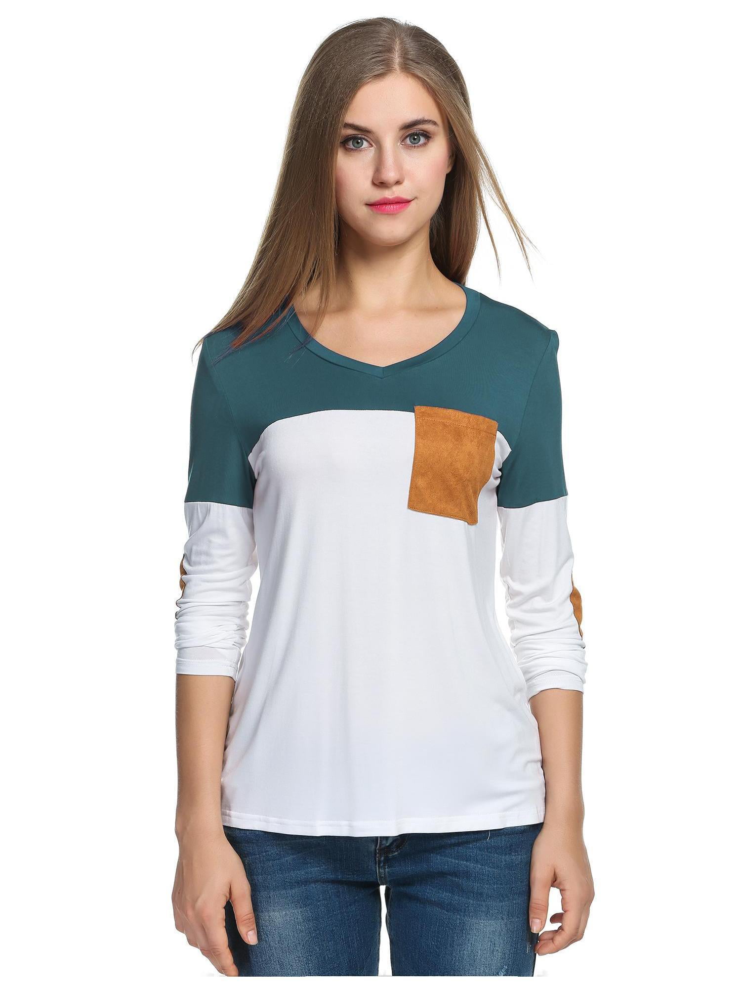 Womens Tops Long Sleeve Patchwork Loose T Shirts Blouses Sweatshirts Casual Tunic Tops Clearance for Women 