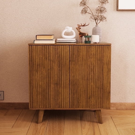 Wirrytor Fluted Sideboards and Buffets Storage Cabinet with 2 Doors, Entryway Cabinet, Wood Accent Storage Cabinet for Kitchen Dining Living Room(Walnut)