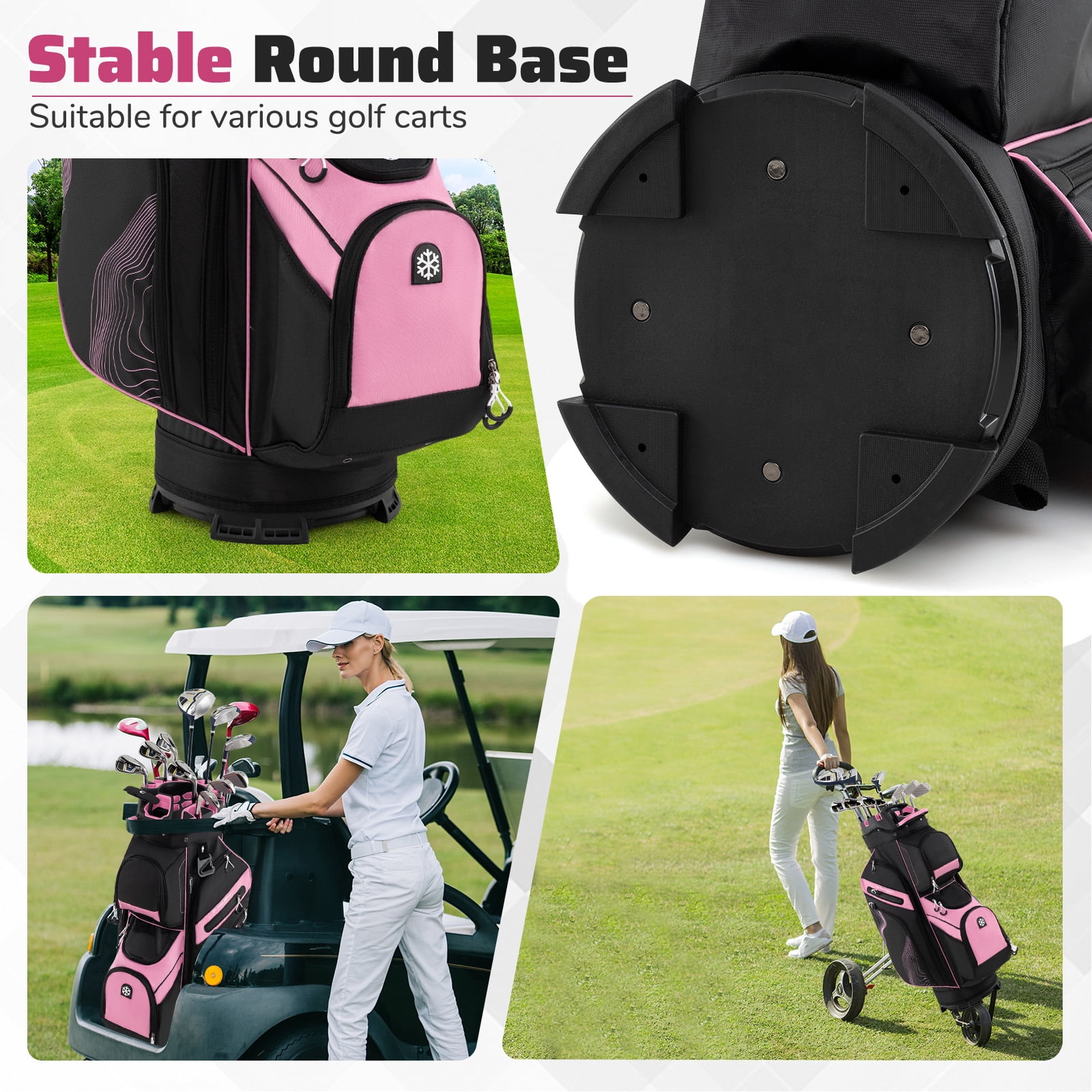 Gymax Golf Cart Bag Molded Lock Top Golf Bag w/14-Way Full Length Dividers 11 Pockets Pink