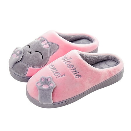 

OCUhome Slippers Cute Plush Cartoon Cat Home Slippers Warm Bedroom Indoor Women s Floor Shoes