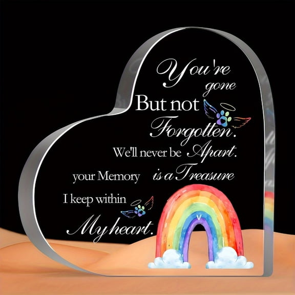 Acrylic Heart-Shaped Pet Rainbow Memorial Sign: A Sympathetic Condolence Gift For The Loss Of Your Dog Or Cat Suitable For Office Home Shelf Desktop Decoration