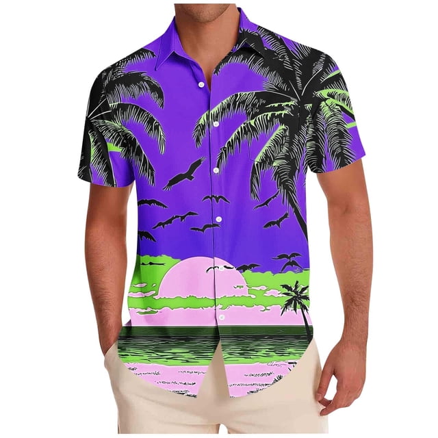 Mens Casual Manga Corta Botón Abajo Camisas Impresas Botón de Bolsillo Turndown Collar Blusa para Verano Al Aire Libre Casual Diario
