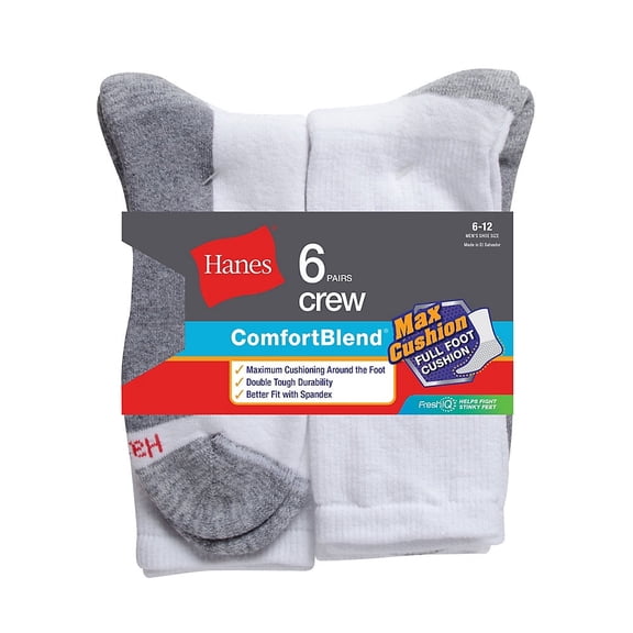 Hanes Men's Comfort Blend Cushion Crew Socks, Gray (6)