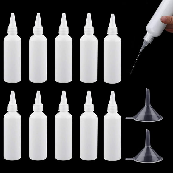 10 Pack Small Plastic Squeeze Bottles 100ml Condiment Bottles Condiment Bottles for Paint, Cookies, Icing, with 2 Small Funnels for Sauce and Lotion