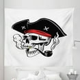 thumbnail image 1 of Skull Smoking Tapestry, Skeleton Head Image Wearing a Pirate Head Sailing Theme Print, Fabric Wall Hanging Decor for Bedroom Living Room Dorm, 5 Sizes, White and Charcoal Grey, by Ambesonne, 1 of 1