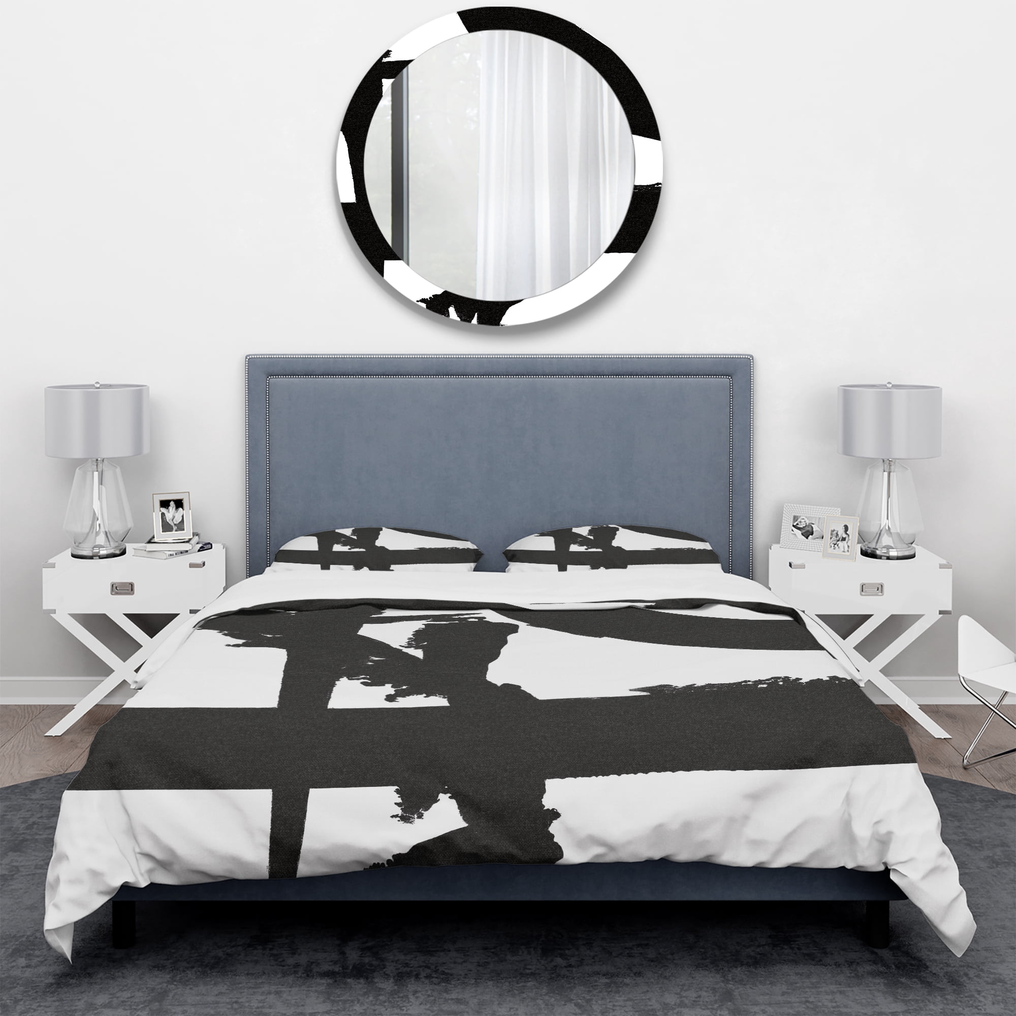 Designart 'Black & White Crossing Paths I' Geometric Duvet Cover Set