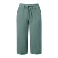 thumbnail image 4 of JJHGVB Cropped Trouser Lightweight Trousers Cotton Linen Capris Straight Leg Cropped Pants pedal pushers for women mid-calf length Slacks Drawstring Capris gaucho pants for women Z2- XL, 4 of 4