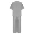 thumbnail image 4 of Fmbrln Womens Plus Size Linen 2 Piece Sets Summer Casual V Neck Short Sleeve Tops and Drawstring Elastic Waist Wide Leg Pants Sets Lounge Outfits Gray 3XL, 4 of 5