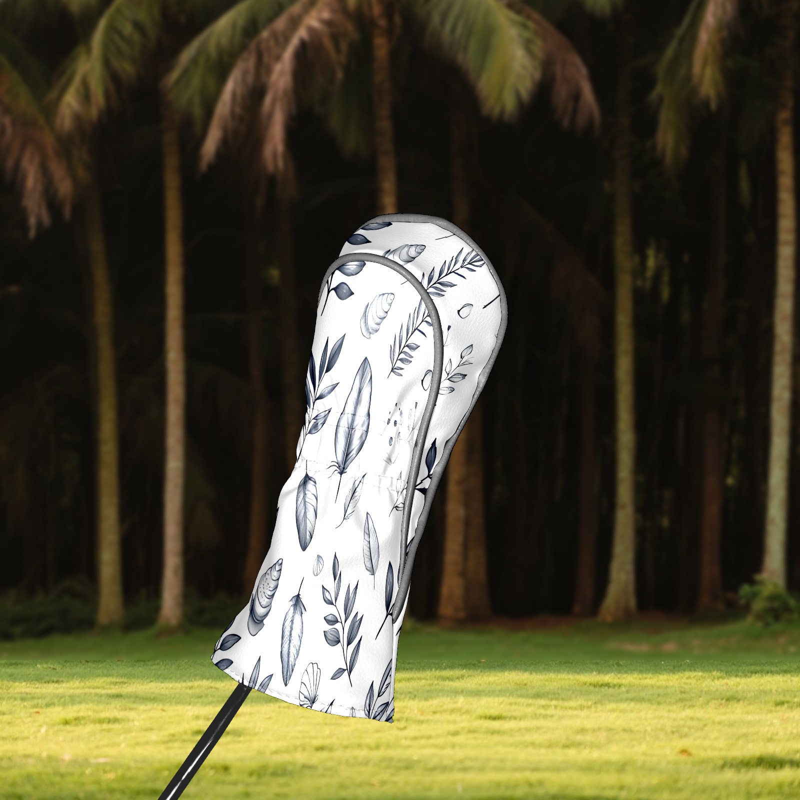 Golf Club Covers, White Leaf Premium PU Leather Driver Hybrid Putter Head Covers with Velvet Lining, Waterproof Golf Gifts for Men Women