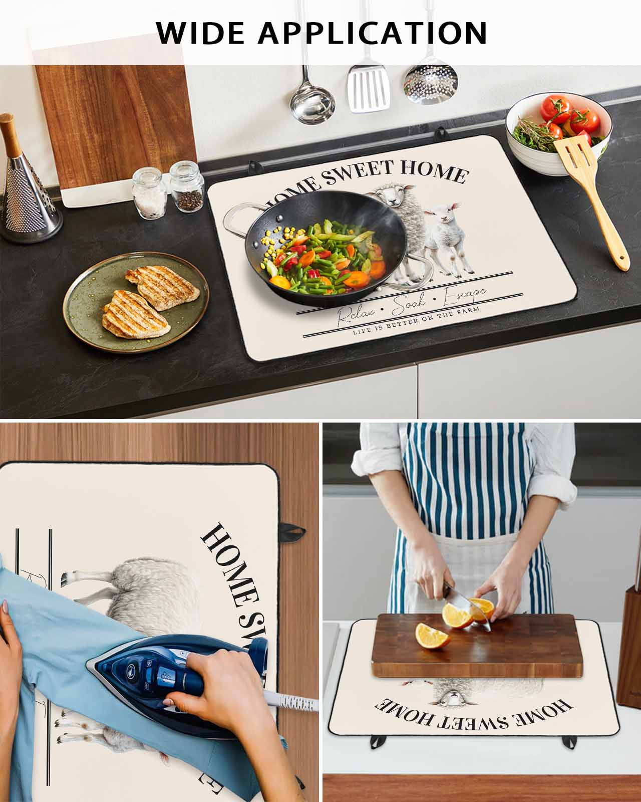 nqOlkjepod Large Induction Cooktop Protector Mat 31"x24", Farmhouse Sheep Stove Top Covers for Electric Stove, Watercolor Cute Animals Retro Art Stove Burner Cover Mats, Glass Top Stove Cover