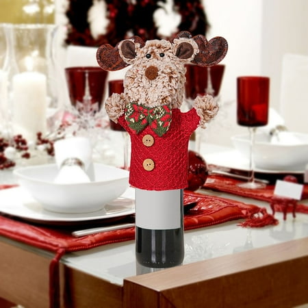 

TALKVE Christmas Decoration Imitation Knitted Cloth Set Old Man Snowman Home Restaurant Bottle Set Layout Supplies