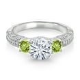 thumbnail image 2 of Gem Stone King 925 Sterling Silver White Moissanite and Green Peridot Engagement Ring for Women (1.88 Cttw, Gemstone, Round 7MM and 4MM, Size 8), 2 of 3
