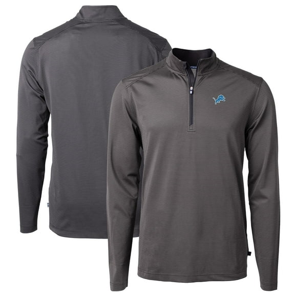 Men's Cutter & Buck Black/Gray Detroit Lions Virtue Eco Pique Micro Stripe Recycled Quarter-Zip Pullover Top