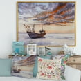 thumbnail image 2 of Designart 'Wooden Fishing Boat On The Baltic Shore With Evening Clouds' Nautical & Coastal Framed Canvas Wall Art Print, 2 of 5