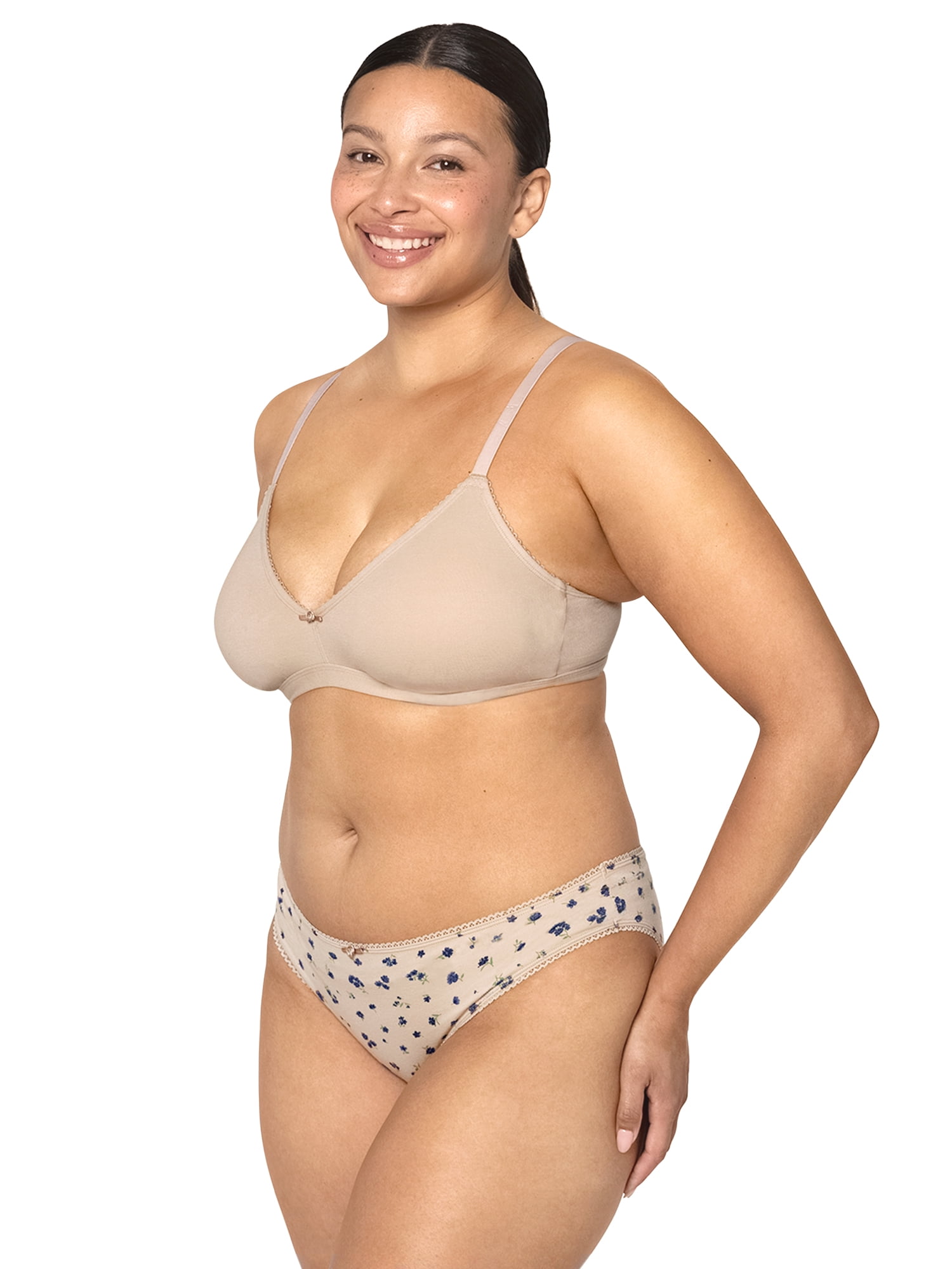 fresh collection by Fruit of the Loom Women's Cotton Triangle Bralette and Bikini Underwear Set