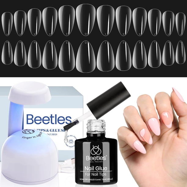 Kit de uñas en gel con forma de almendra con forma de escarabajos, 500 unidades de puntas de uñas y lámpara