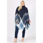 Women plu size poncho shawl knitted Fall outerwear in a color blocked designed