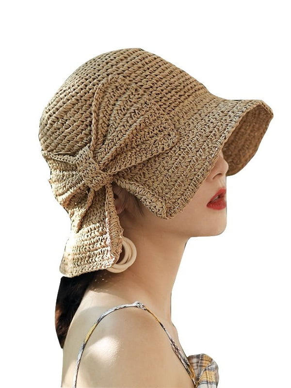 2019 Women Sun Straw Hat Retro Woven Bow Sun Cap Bucket Hat - Walmart