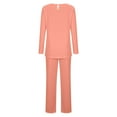 thumbnail image 3 of Women Pajama Set Pleats Long Sleeve Top with Straight Leg Pants Lounge Sets Sleepwear Loungewear with Pockets, 3 of 6