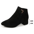 thumbnail image 7 of Women's Suede Side Zipper Ankle Boots, Pointed Toe Chunky Low Heel Booties, Retro V Cut Collar Short Boots for Business Casual Work, Elegant Daily Commuting Walking Shoes, Black 9, 7 of 7