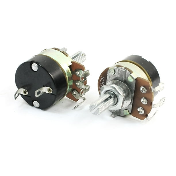 B500K 500K Ohm Shaft Linear Switch Carbon Rotary Taper Potentiometer 2 Pcs