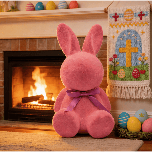Easter Flocked Bunny Decorations Cute Plush Little Rabbit Ornaments for Holiday Aesthetic Scene Arrangement Home Party Gift Favors Indoor Tabletop Year of The Horse Fun Gifts Ideas Decor, Pink